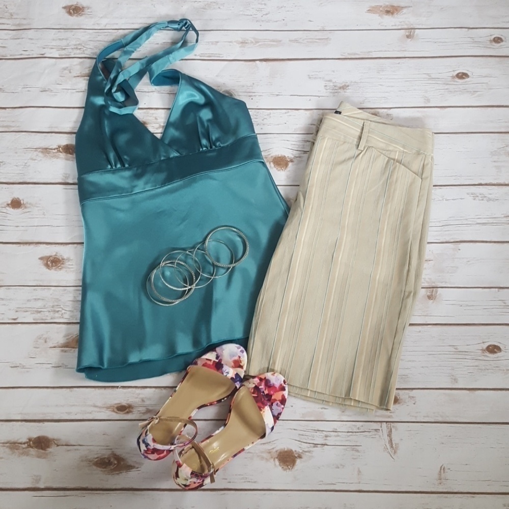 My Michelle Bermuda tan and turquoise shorts with 13" inseam NWT